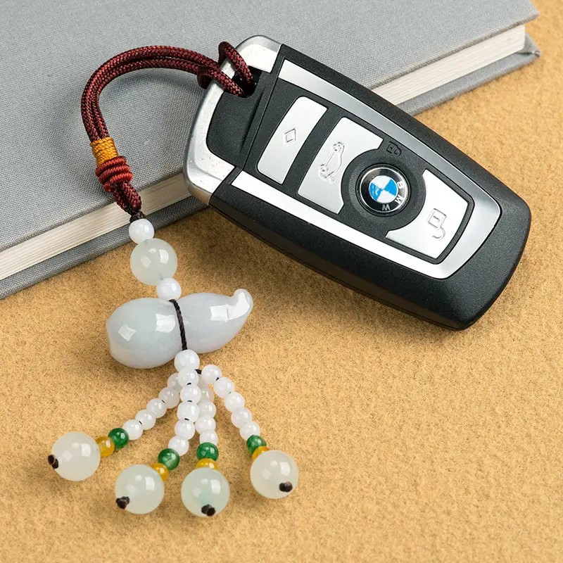Chinese Style Jade Gourd Pendant with Green & Gold Accents