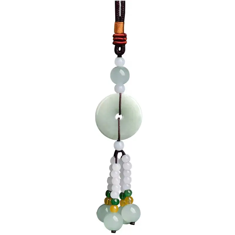 Chinese Style Jade Gourd Pendant with Green & Gold Accents