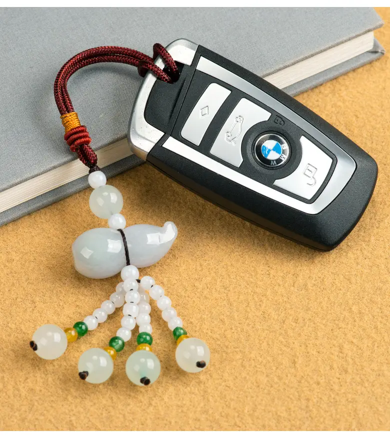 Chinese Style Jade Gourd Pendant with Green & Gold Accents — feature 3