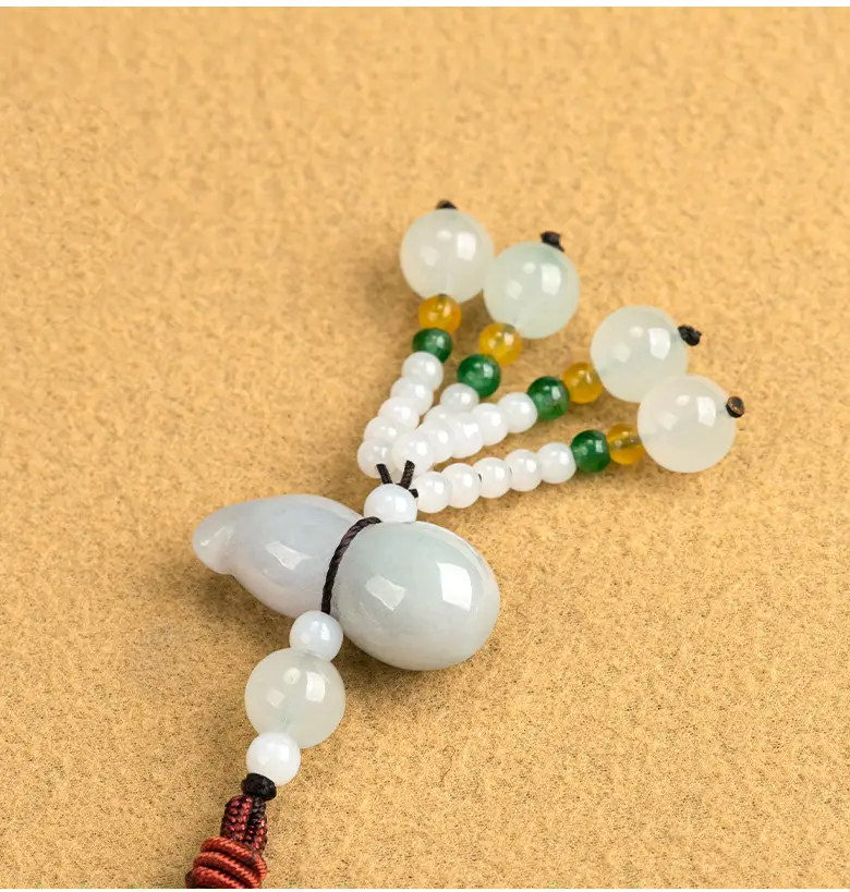 Chinese Style Jade Gourd Pendant with Green & Gold Accents — feature 8