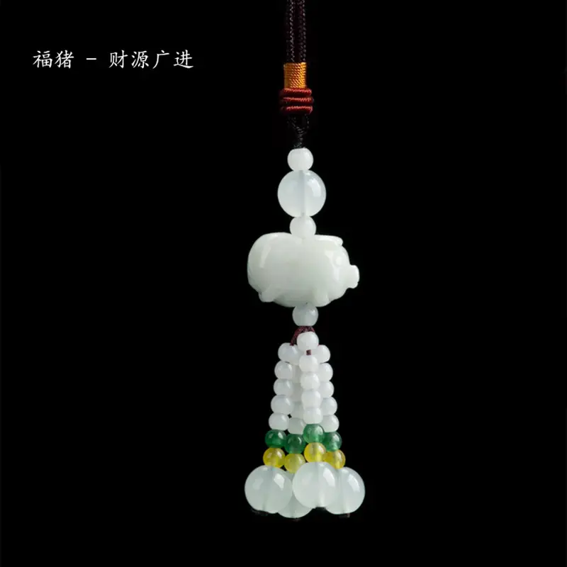 Chinese Style Jade Gourd Pendant with Green & Gold Accents