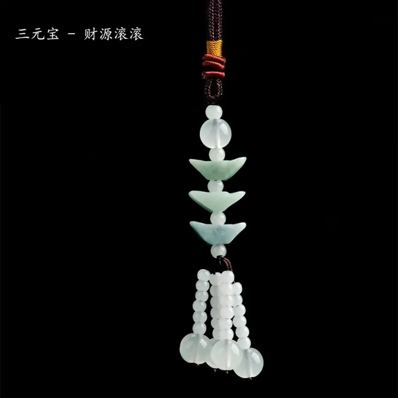 Chinese Style Jade Gourd Pendant with Green & Gold Accents
