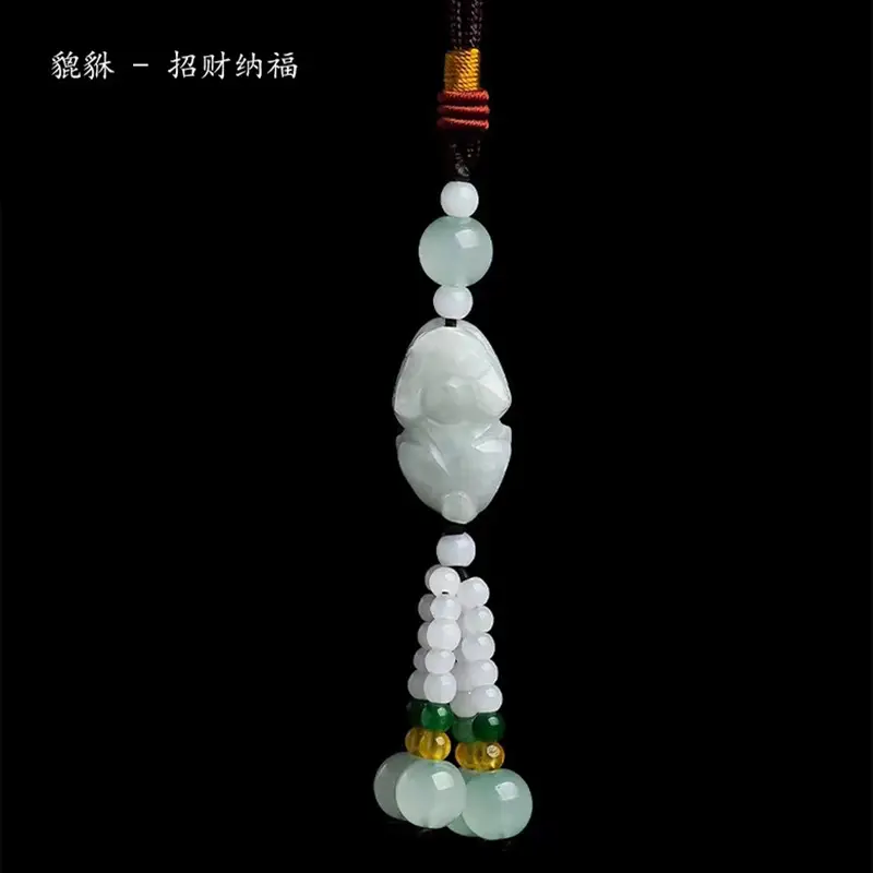 Chinese Style Jade Gourd Pendant with Green & Gold Accents