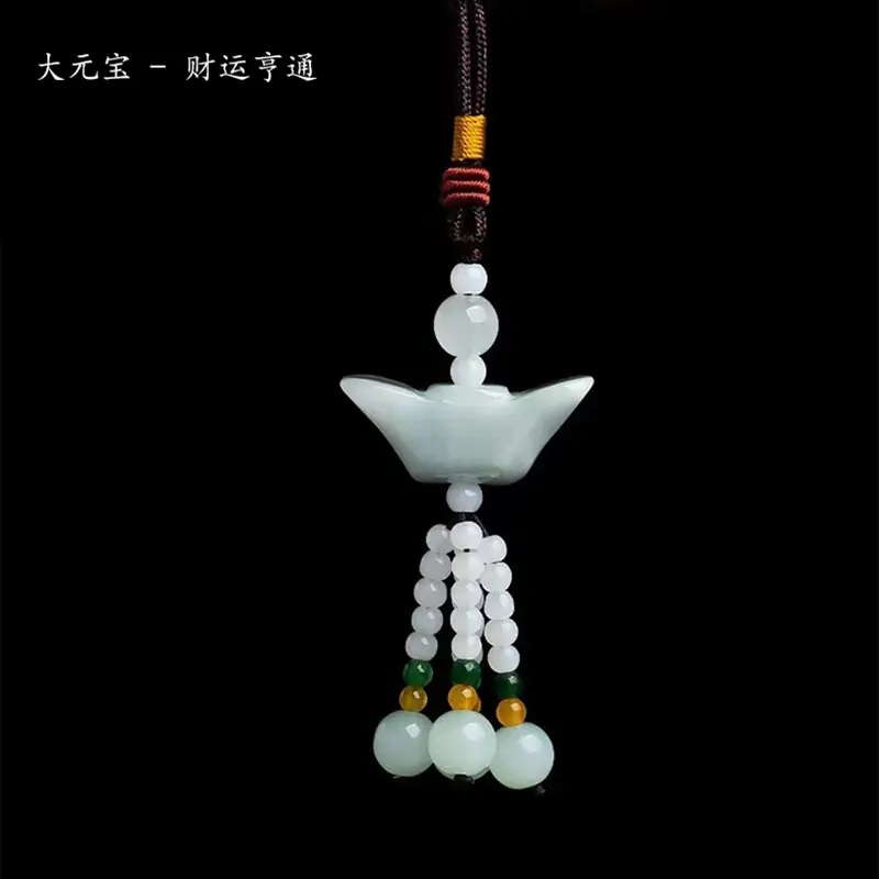 Chinese Style Jade Gourd Pendant with Green & Gold Accents