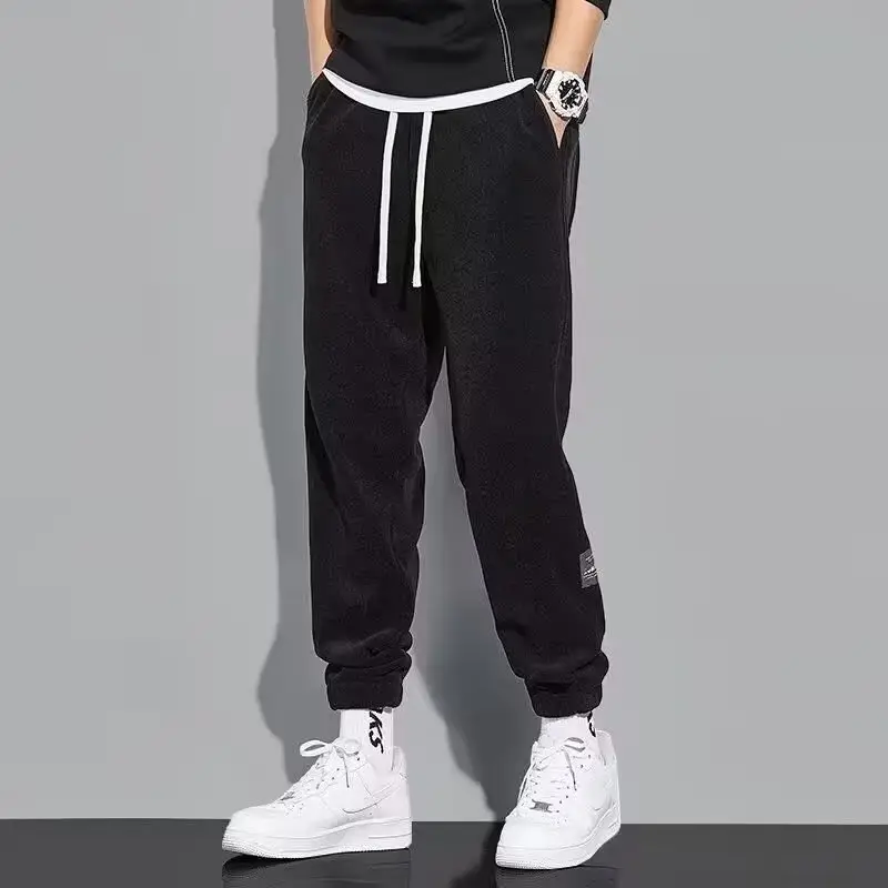 Men Fleece Warm Pants Winter Casual Beige Black Beige - Image 10