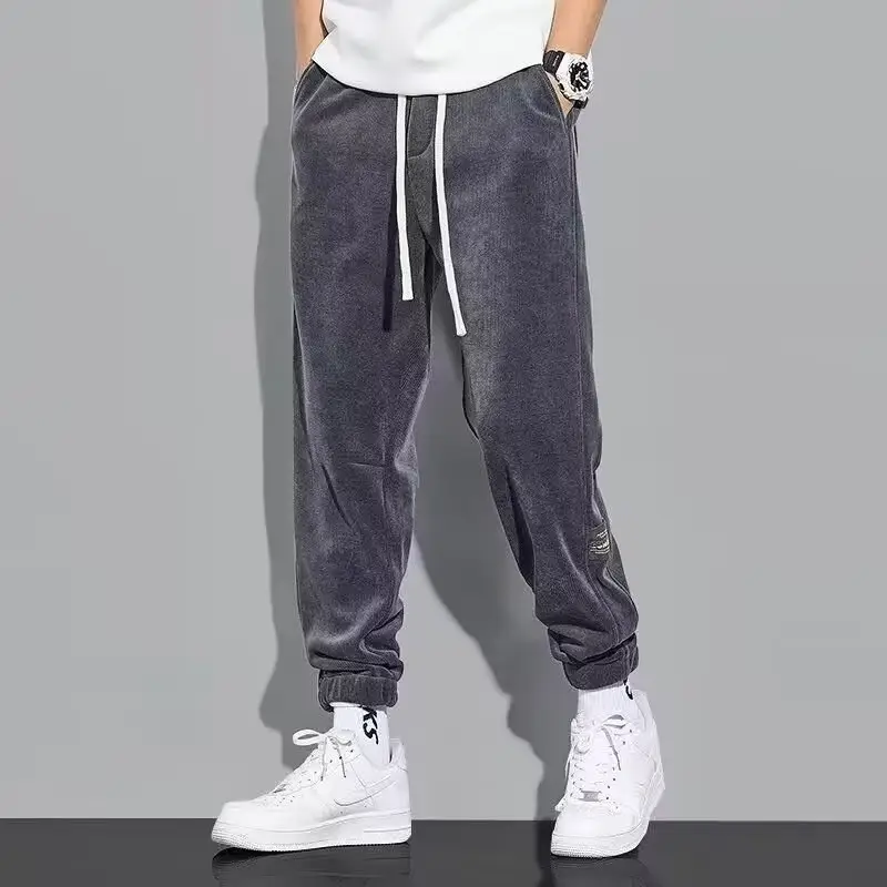 Men Fleece Warm Pants Winter Casual Beige Black Beige - Image 6