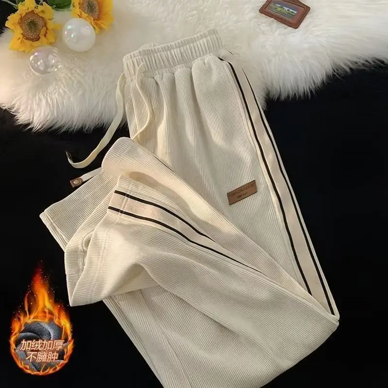 Men's Black Striped Loose Fit Winter Pants