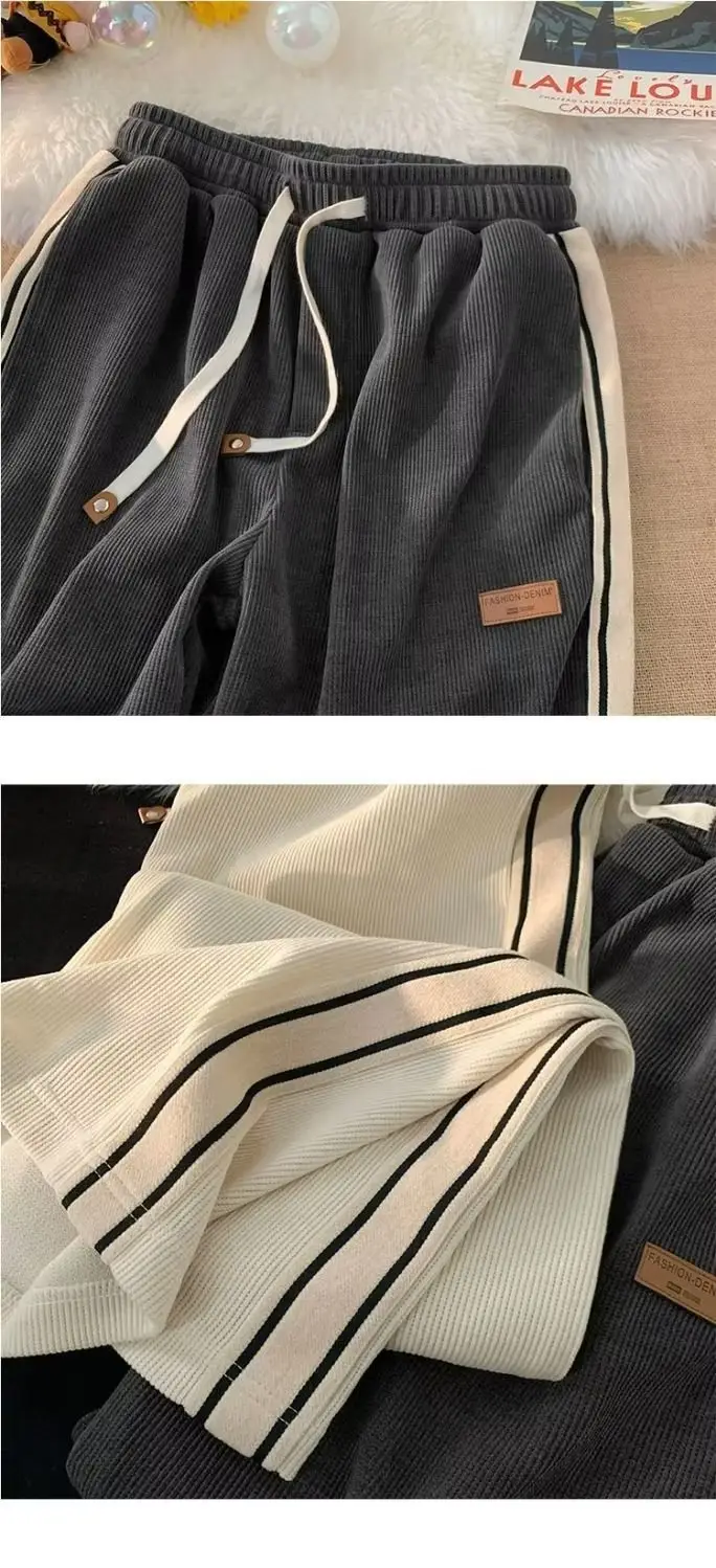 Men's Black Striped Loose Fit Winter Pants — feature 10