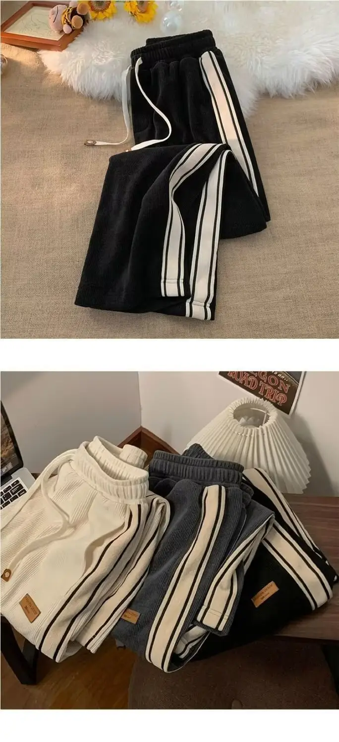 Men's Black Striped Loose Fit Winter Pants — feature 12