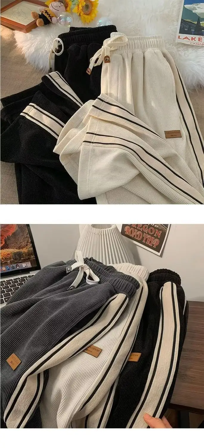Men's Black Striped Loose Fit Winter Pants — feature 13