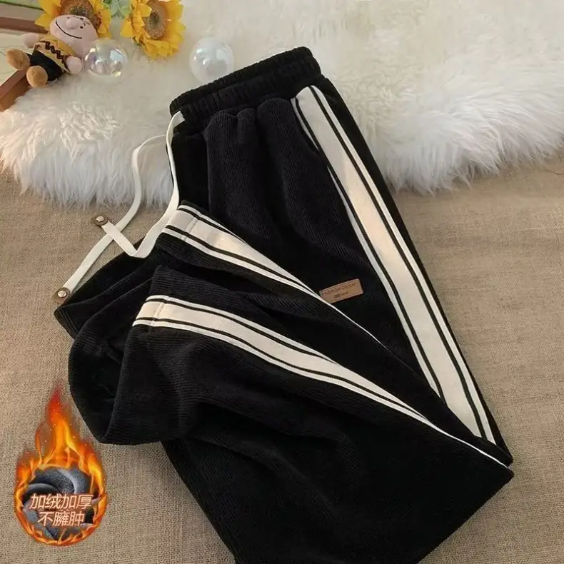 Men's Black Striped Loose Fit Winter Pants — feature 17