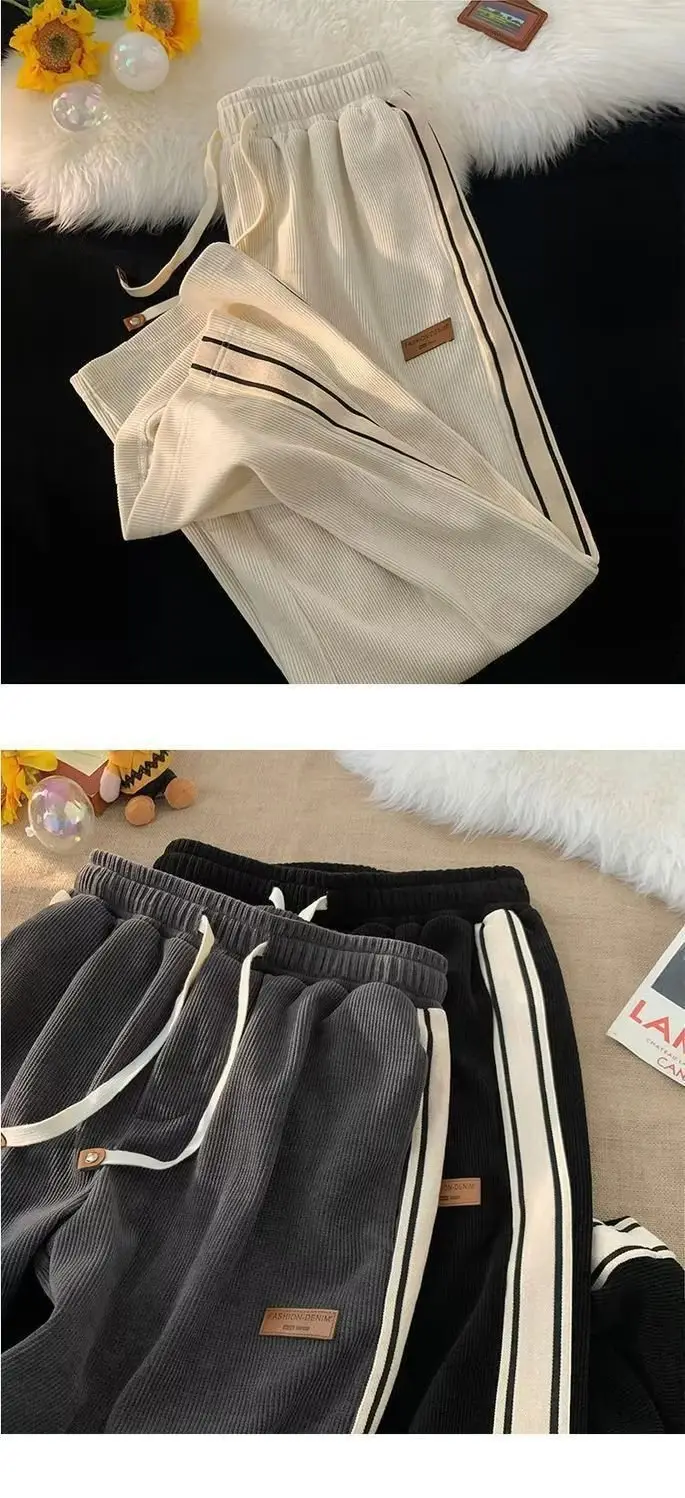 Men's Black Striped Loose Fit Winter Pants — feature 5
