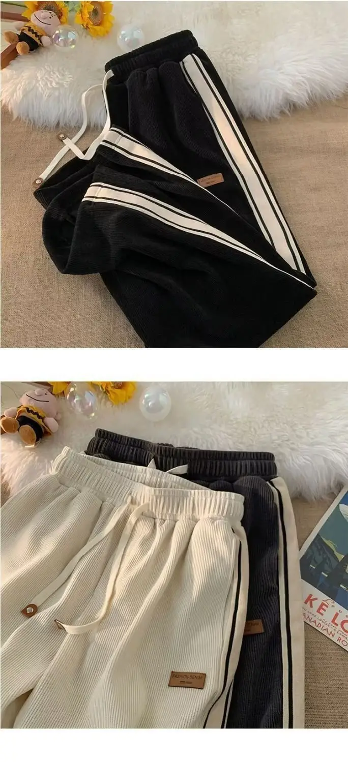 Men's Black Striped Loose Fit Winter Pants — feature 7