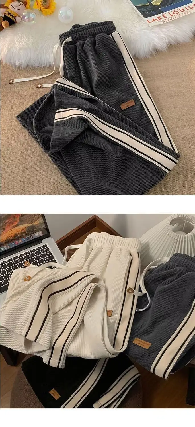 Men's Black Striped Loose Fit Winter Pants — feature 8