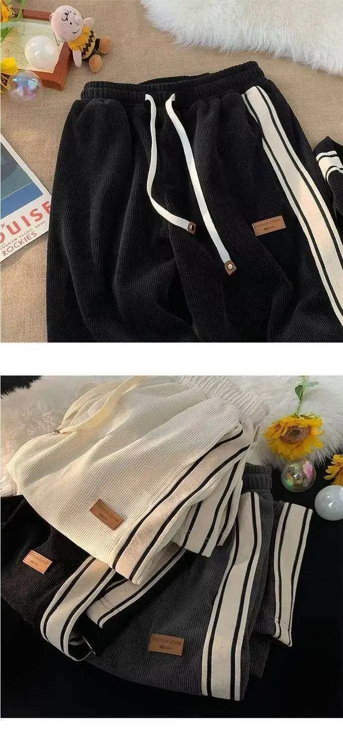 Men's Black Striped Loose Fit Winter Pants — feature 9