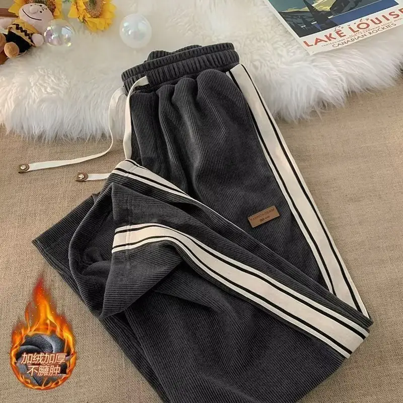 Men's Black Striped Loose Fit Winter Pants