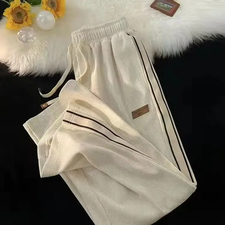 Men's Black Striped Loose Fit Winter Pants