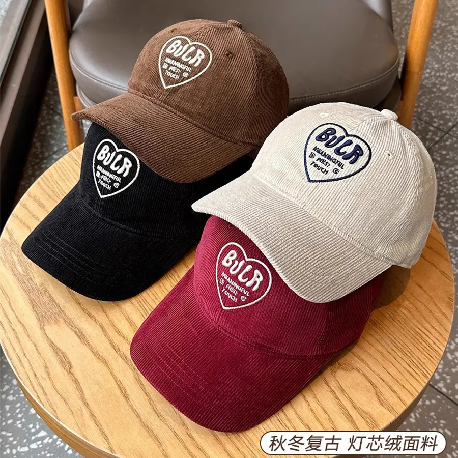 Women Embroidered Corduroy Peaked Hats Brown & Maroon - Image 5