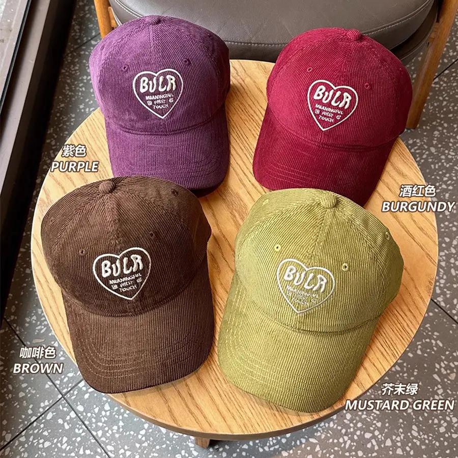 Women Embroidered Corduroy Peaked Hats Brown & Maroon - Image 6