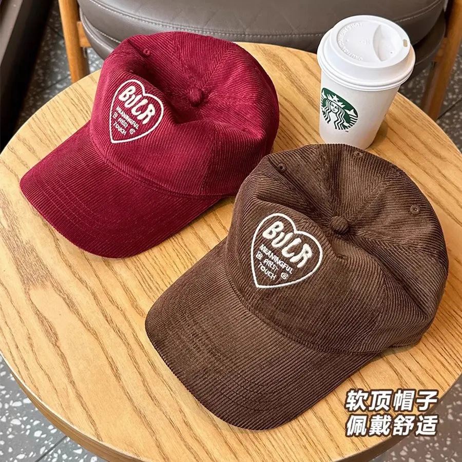 Women Embroidered Corduroy Peaked Hats Brown & Maroon - Image 7