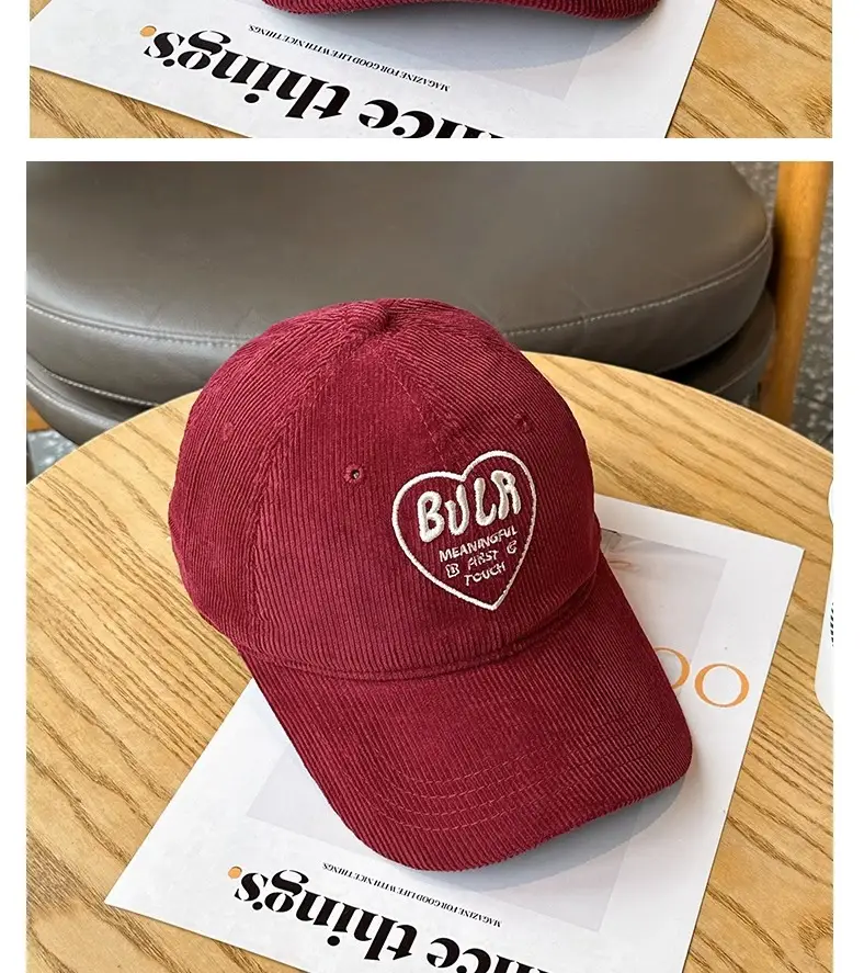 Women Embroidered Corduroy Peaked Hats Brown & Maroon — feature 15