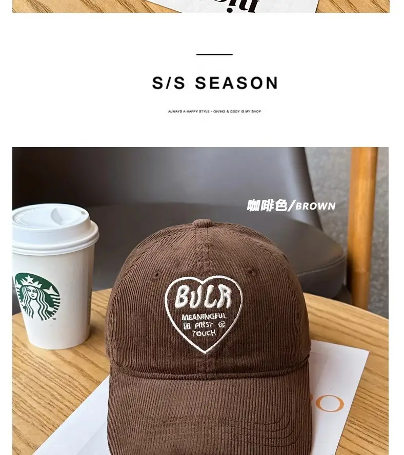 Women Embroidered Corduroy Peaked Hats Brown & Maroon — feature 16