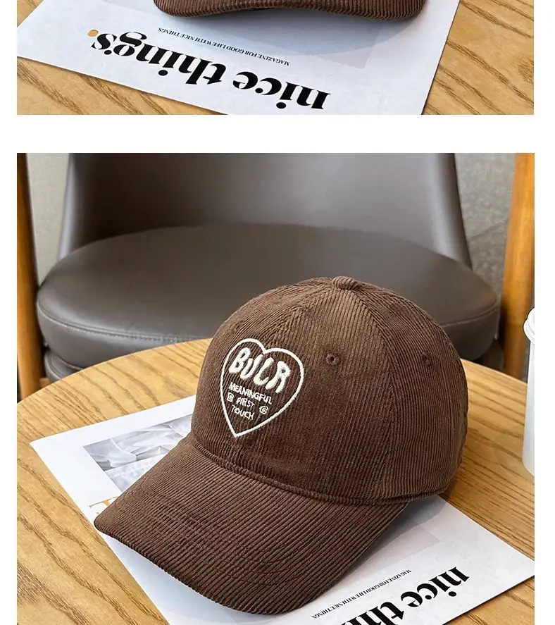 Women Embroidered Corduroy Peaked Hats Brown & Maroon — feature 17