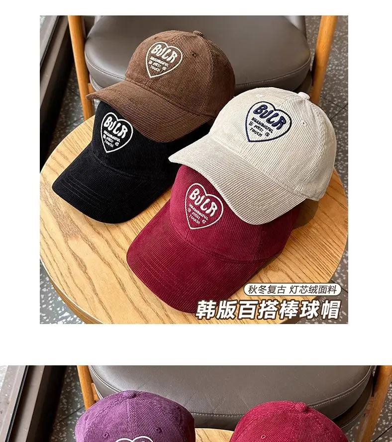 Women Embroidered Corduroy Peaked Hats Brown & Maroon — feature 6
