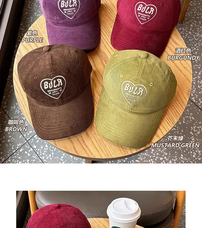 Women Embroidered Corduroy Peaked Hats Brown & Maroon — feature 7
