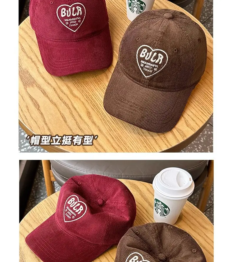 Women Embroidered Corduroy Peaked Hats Brown & Maroon — feature 8