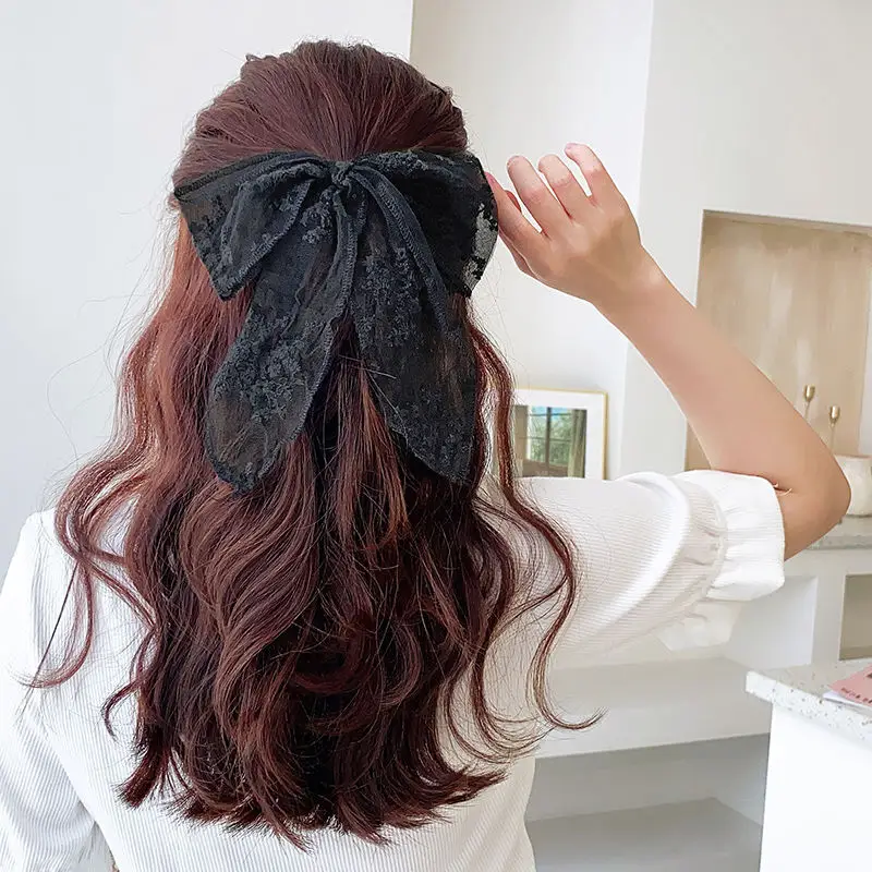 Lace Bow Hairpin with Embroidered Rubber Band