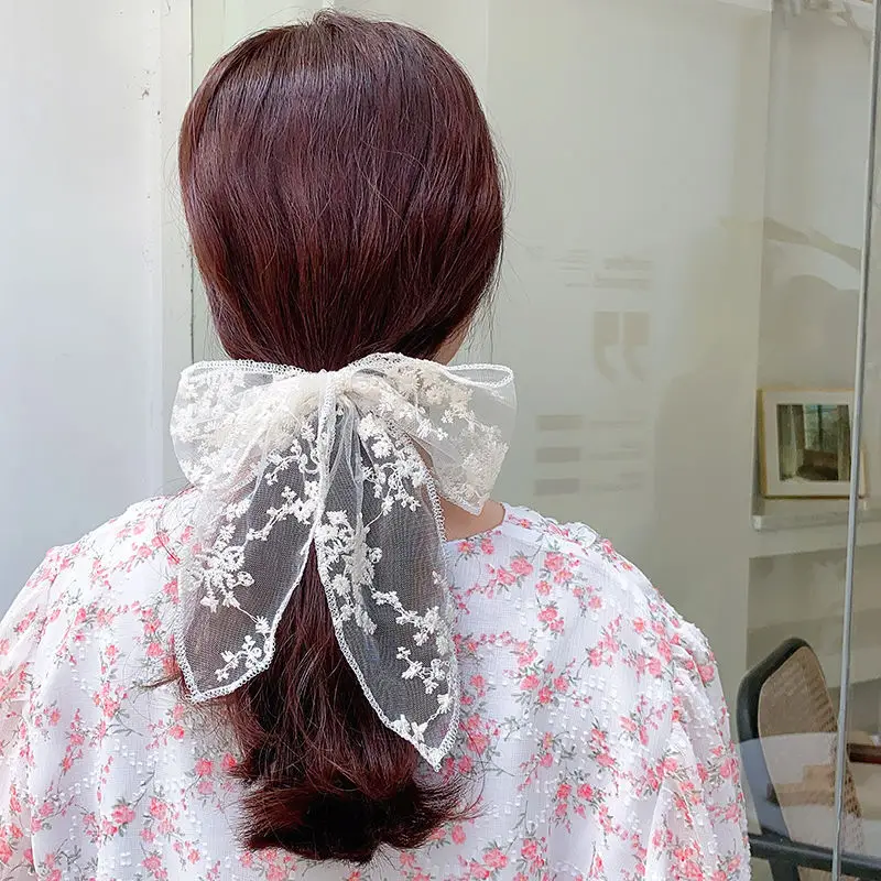 Lace Bow Hairpin with Embroidered Rubber Band
