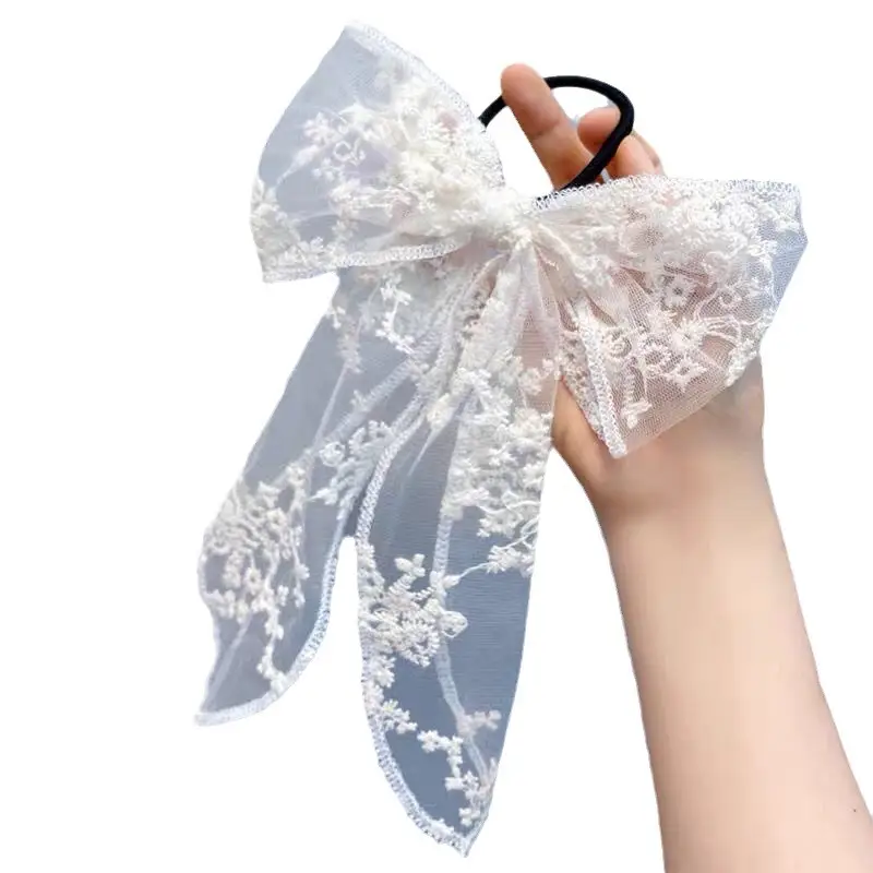 Lace Bow Hairpin with Embroidered Rubber Band