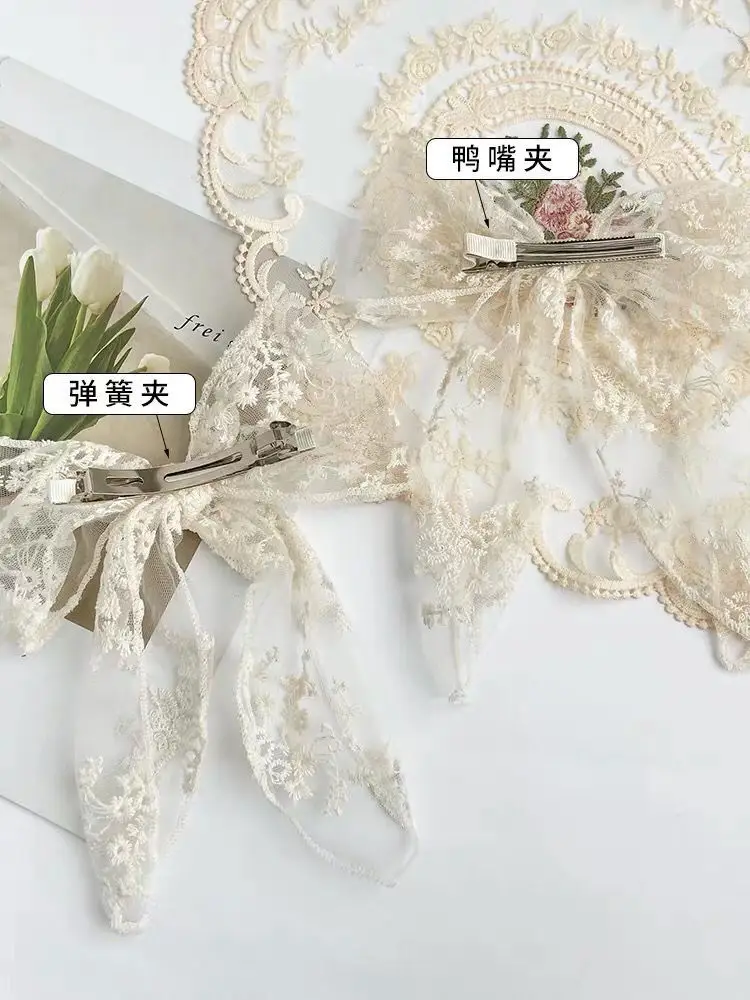 Lace Bow Hairpin with Embroidered Rubber Band — feature 8