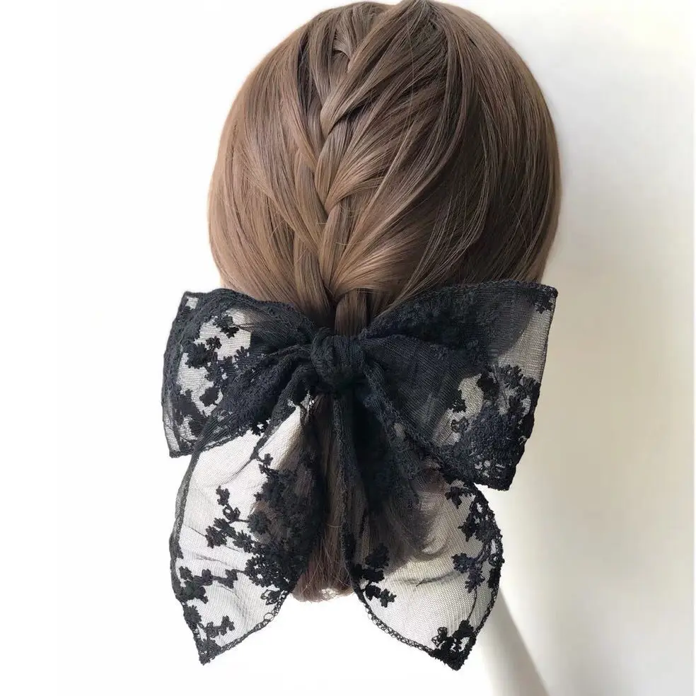 Lace Bow Hairpin with Embroidered Rubber Band