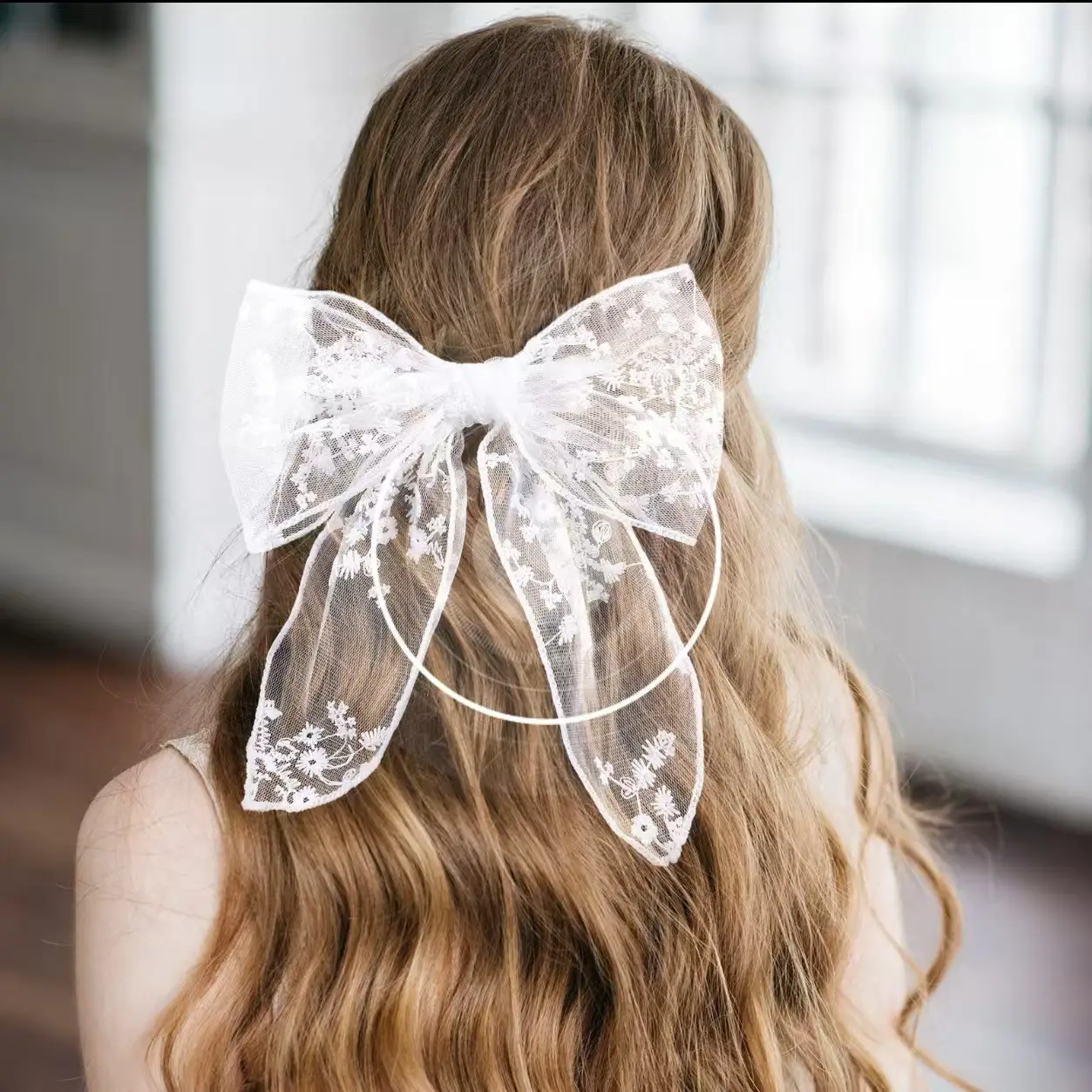 Lace Bow Hairpin with Embroidered Rubber Band