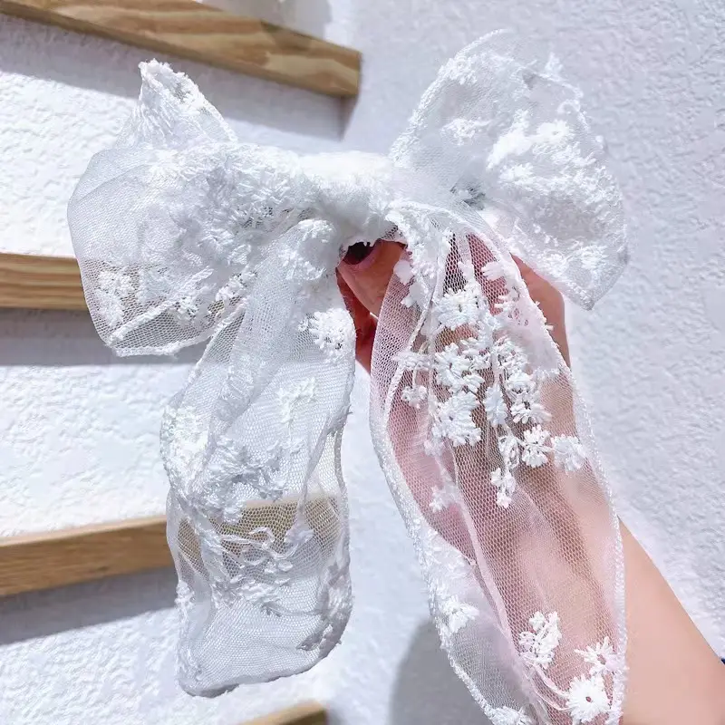 Lace Bow Hairpin with Embroidered Rubber Band