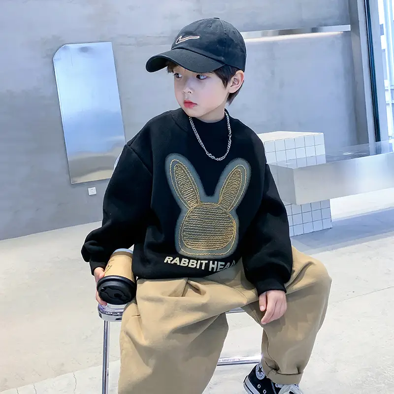 Kids Bunny Print Sweatshirt Black 2026 - Image 3