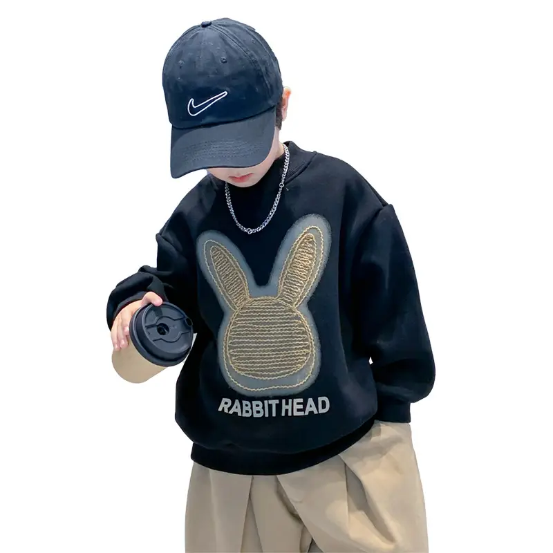 Kids Bunny Print Sweatshirt Black 2026 - Image 5