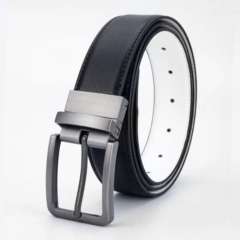 Men's Rotating Pin Buckle Belt Soft Leather Reversible Five-Color - Image 2
