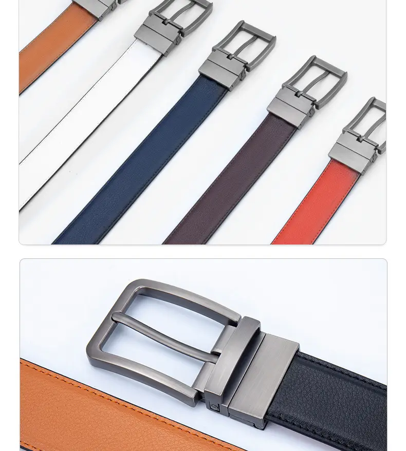 Men's Rotating Pin Buckle Belt Soft Leather Reversible Five-Color — feature 12