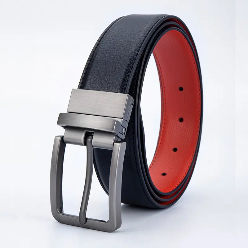 Men's Rotating Pin Buckle Belt Soft Leather Reversible Five-Color - Image 5