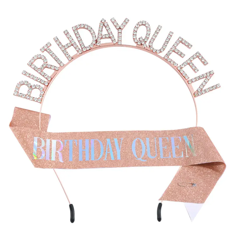 Birthday Queen Rhinestone Headband Belt Suit - Image 4