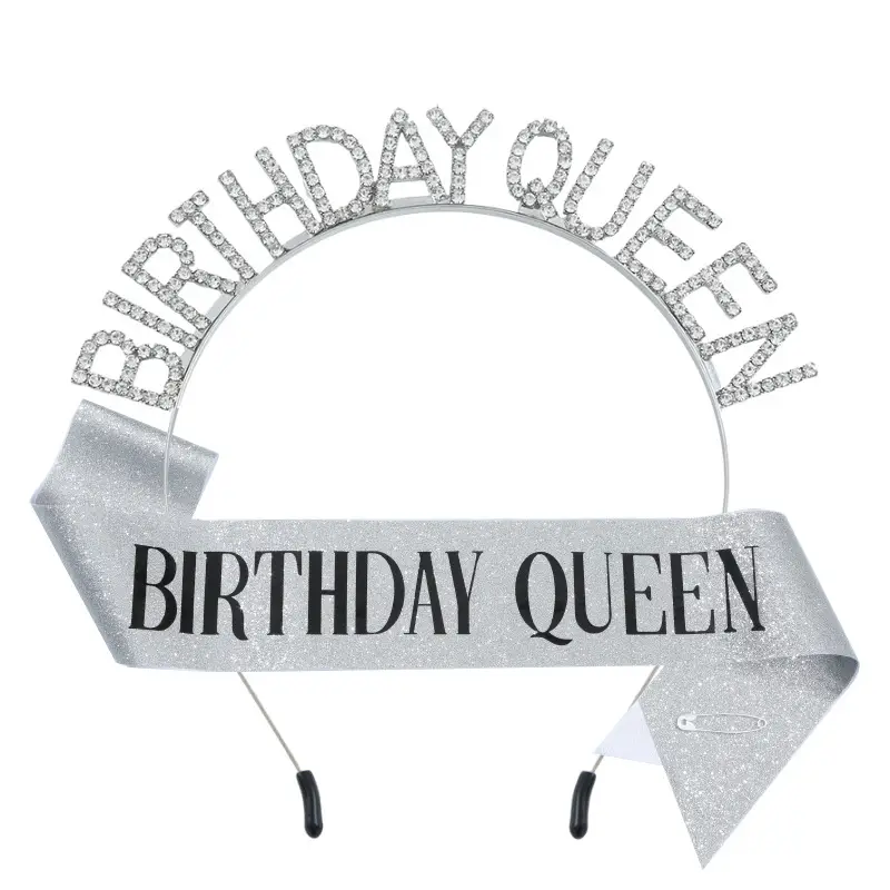 Birthday Queen Rhinestone Headband Belt Suit - Image 2