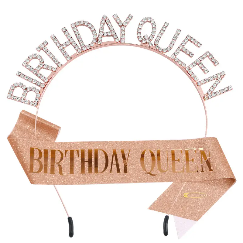 Birthday Queen Rhinestone Headband Belt Suit - Image 3