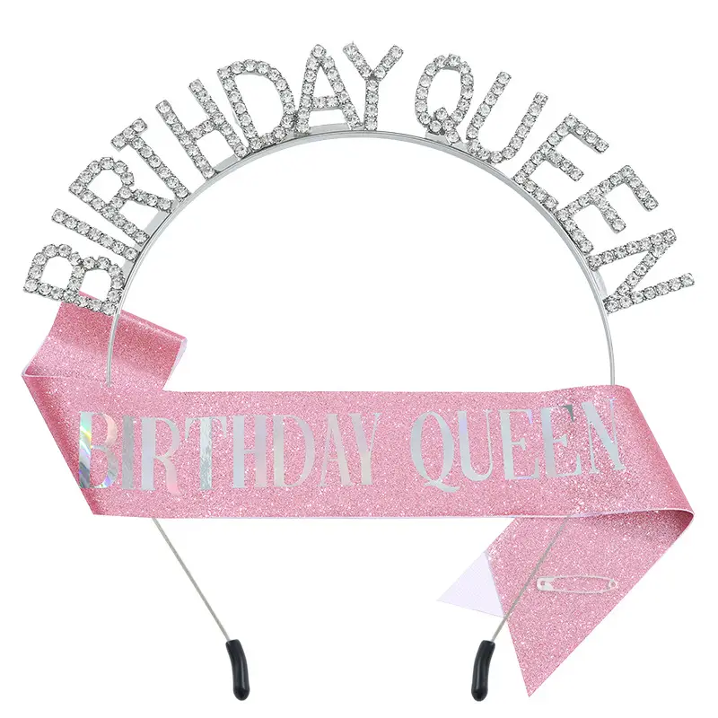 Birthday Queen Rhinestone Headband Belt Suit - Image 7
