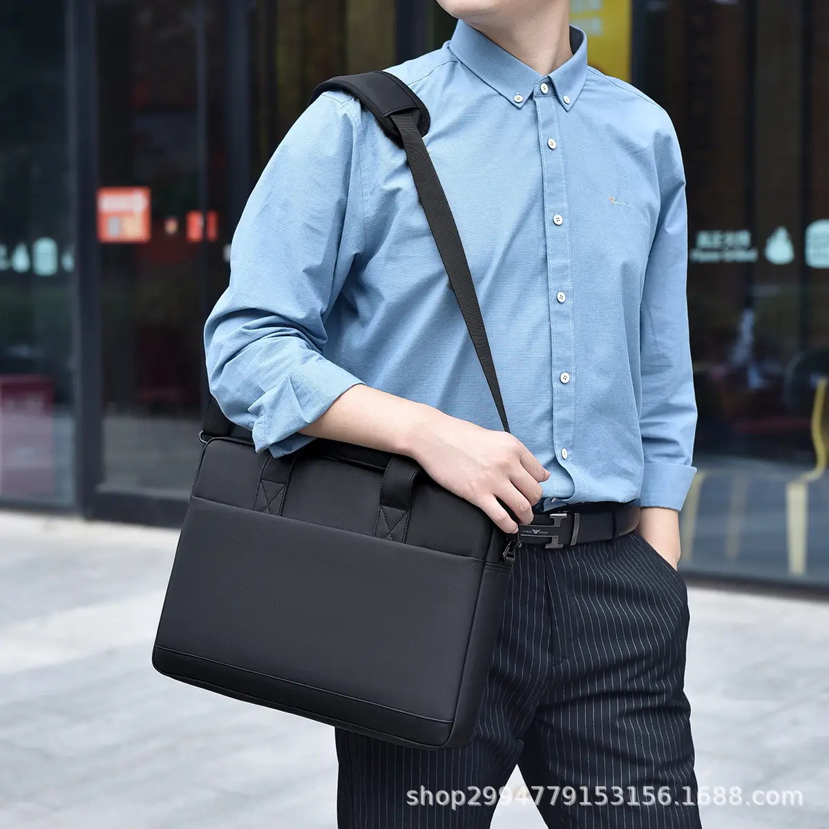 Black Multi-Compartment Laptop Bag with Water Proof & Shoulder Strap - Image 6