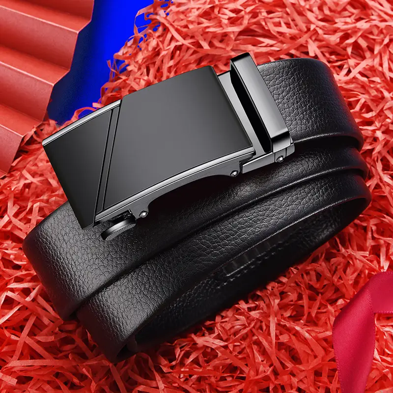 Men's Black Leather Belt with Gold Buckle - Image 6