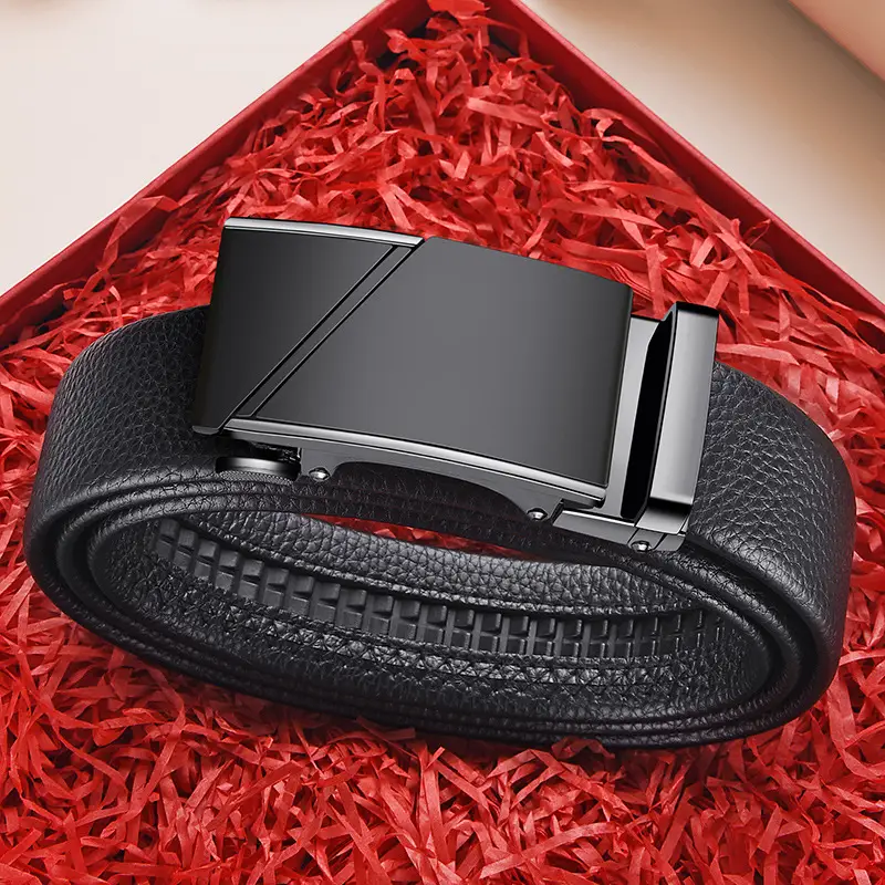 Men's Black Leather Belt with Gold Buckle - Image 7