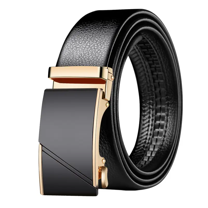 Men's Black Leather Belt with Gold Buckle - Image 8